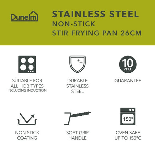 Non-Stick Stainless Steel Stir Frying Pan, 26cm