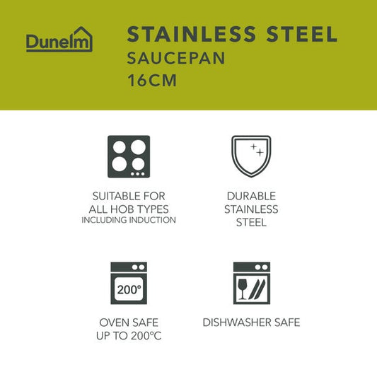 Essentials Stainless Steel Saucepan, 16cm