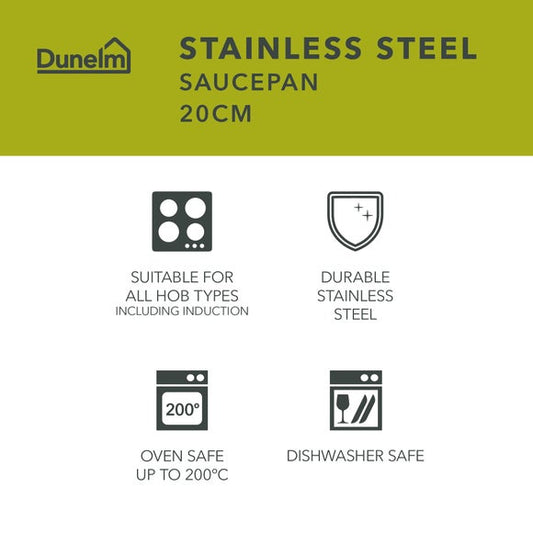 Essentials Stainless Steel Saucepan, 20cm