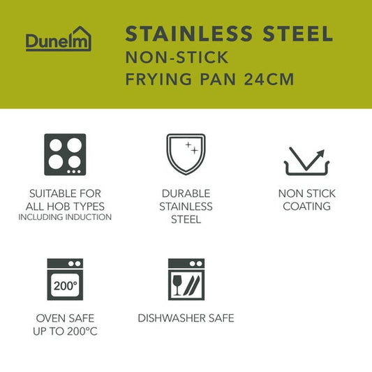 Essentials Non-Stick Stainless Steel Frying Pan, 24cm