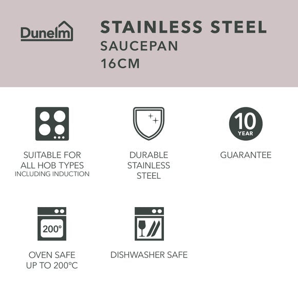 Recycled Stainless Steel Saucepan, 16cm