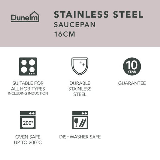 Recycled Stainless Steel Saucepan, 16cm