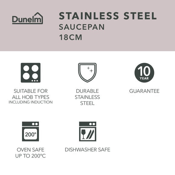 Recycled Stainless Steel Saucepan, 18cm