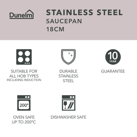 Recycled Stainless Steel Saucepan, 18cm