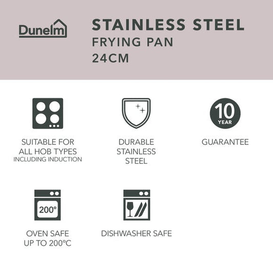 Recycled Stainless Steel Frying Pan, 24cm