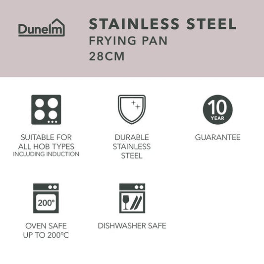 Recycled Stainless Steel Frying Pan, 28cm