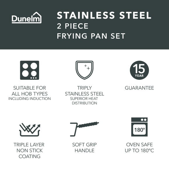 Non-Stick Tri Ply Stainless Steel 2 Piece Frying Pan Set