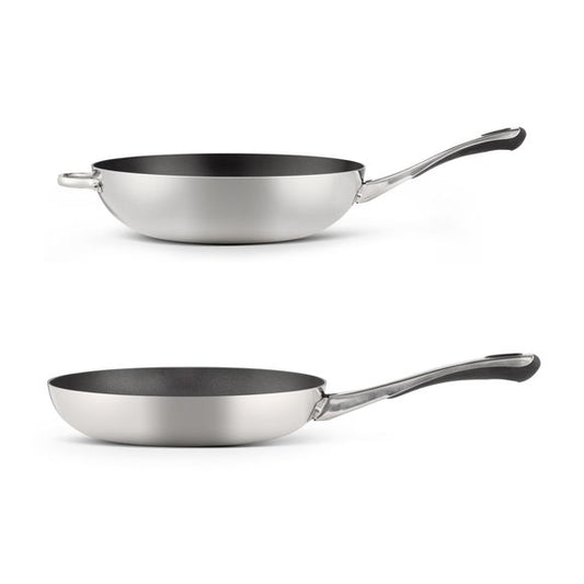Non-Stick Tri Ply Stainless Steel Frying Pan and Wok 2 Piece Set