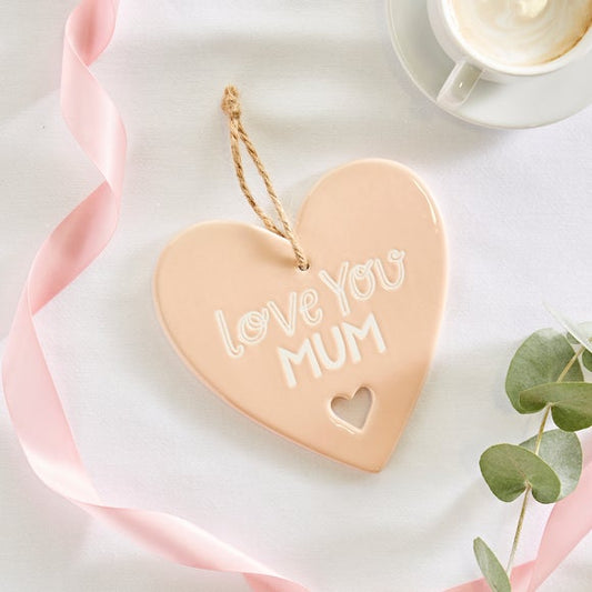 'Love You Mum' Heart Hanging Plaque