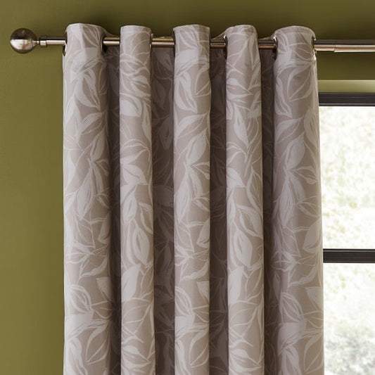 Sketched Leaves Cotton Blackout Eyelet Curtains