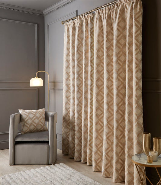 Luxe Jacquard Geo Pencil Pleat Curtains