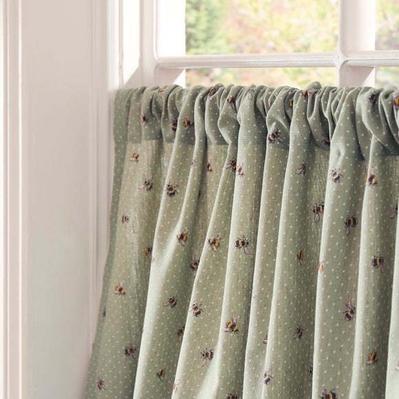 Bees Café Style Unlined Slot Top Single Curtain