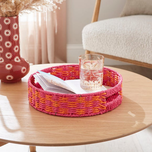 Sunbeam Orange & Pink Patterned Woven Tray