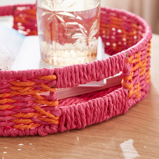 Sunbeam Orange & Pink Patterned Woven Tray