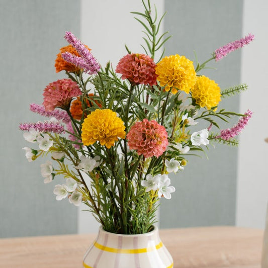 Artificial Chrysanthemum in a Gingham Ceramic Vase