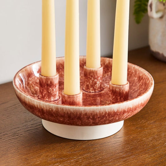 Churchgate Reactive Glaze Terracotta Multi Candlestick Holder