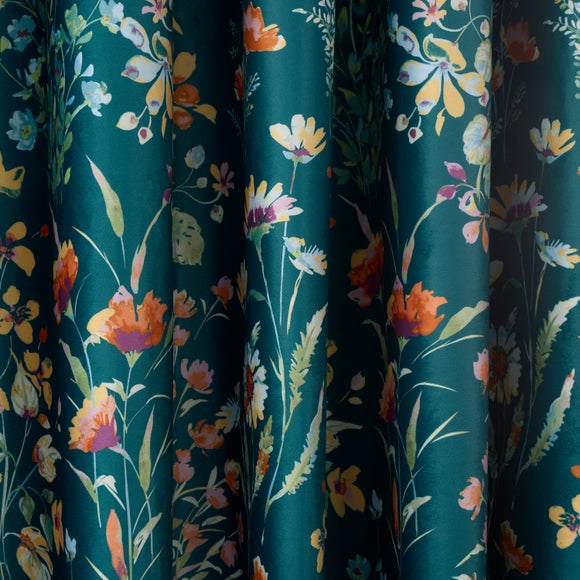 Watercoloured Floral Velour Blackout Eyelet Curtains