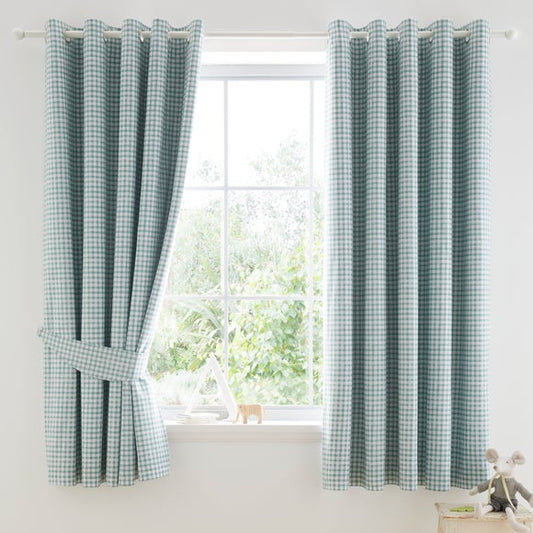 Green Gingham Blackout Eyelet Curtains