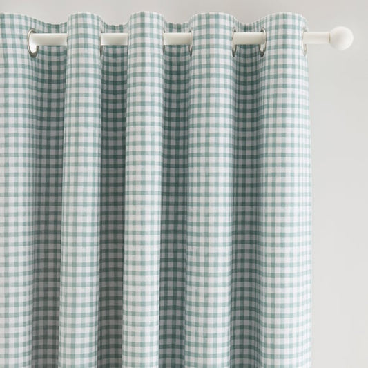 Green Gingham Blackout Eyelet Curtains