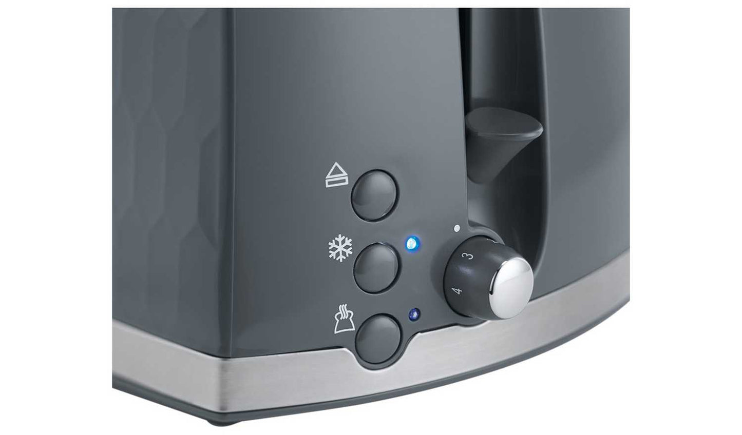 Russell Hobbs Honeycomb 2 Slice Grey Plastic Toaster 26063