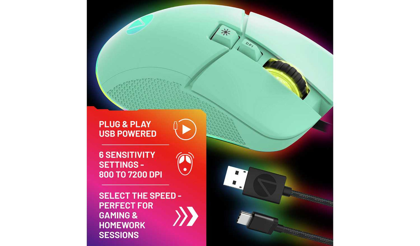 STEALTH Light-Up USB Gaming Mouse - Mint