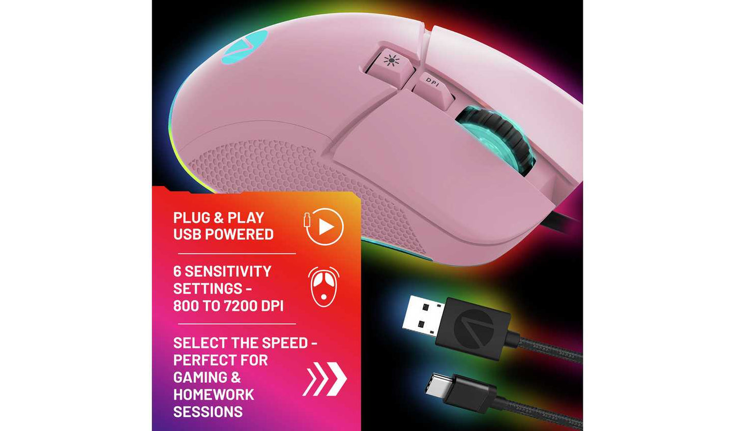 STEALTH Light-Up USB Gaming Mouse - Blush