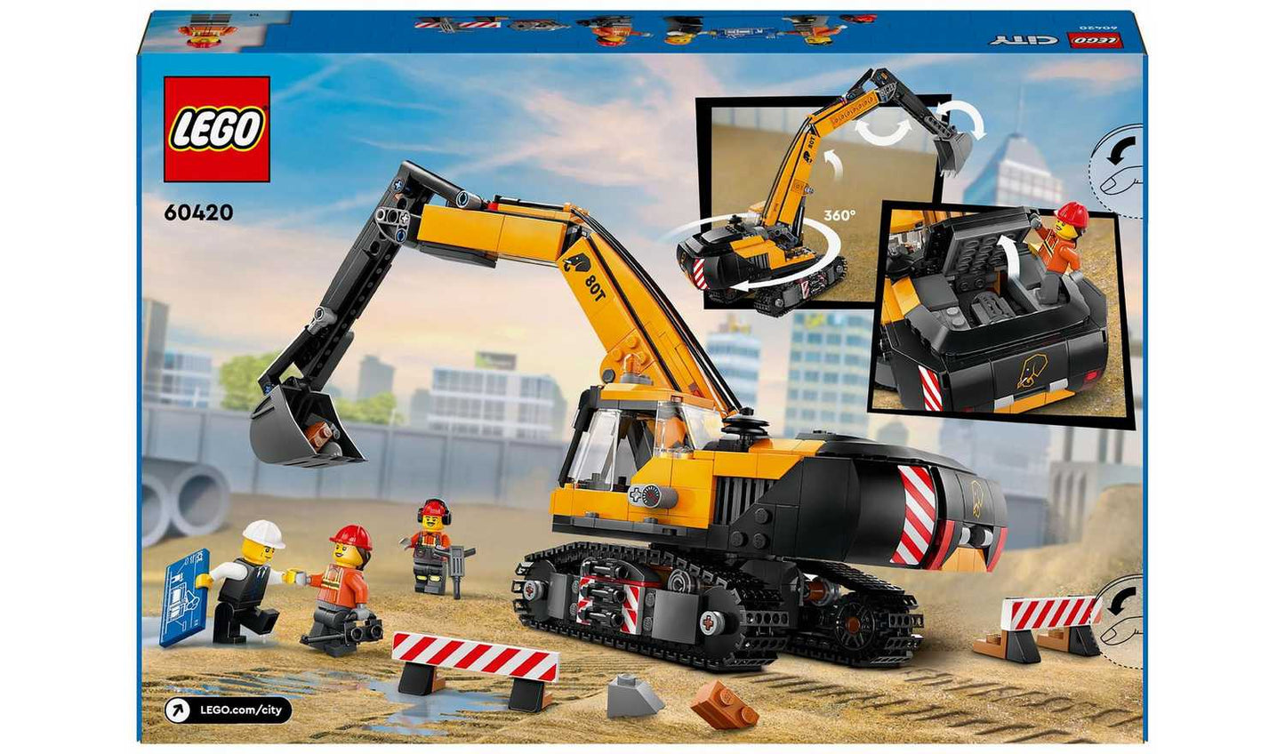 LEGO City Yellow Construction Excavator Digger Toy Set 60420
