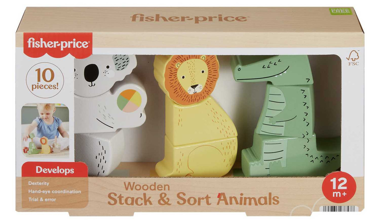 Fisher-Price Wooden Stack & Sort Animals 10 Piece Toy