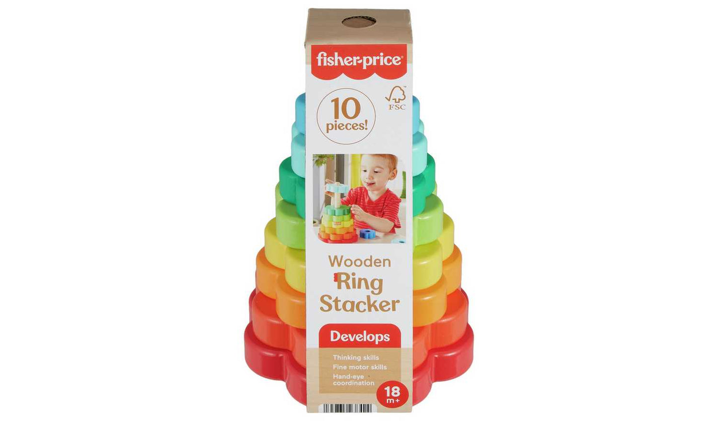 Fisher-Price Wooden Ring Stacker Fine Motor Toy 10 Pieces