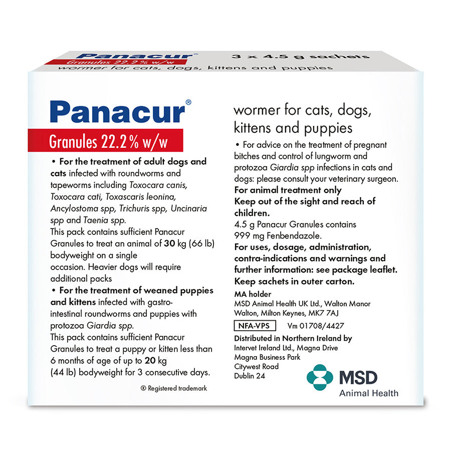 Panacur Worming Granules for Cats, Kittens, Dogs & Puppies 3x4.5g
