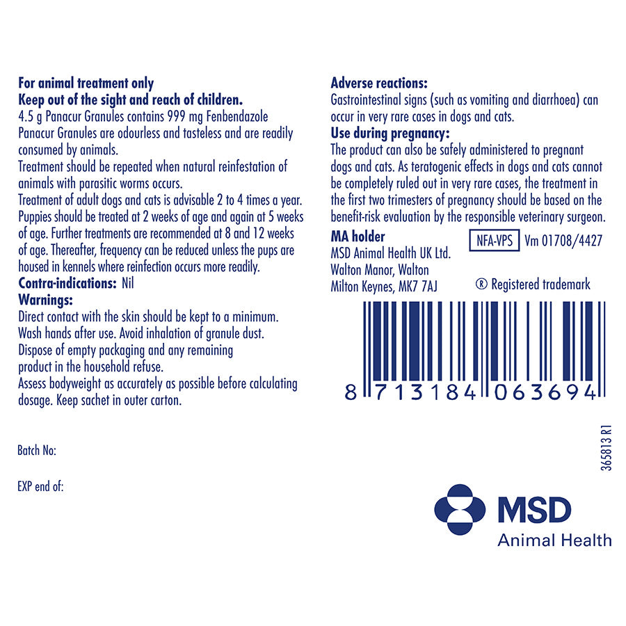 Panacur Worming Granules for Cats, Kittens, Dogs & Puppies 3x4.5g
