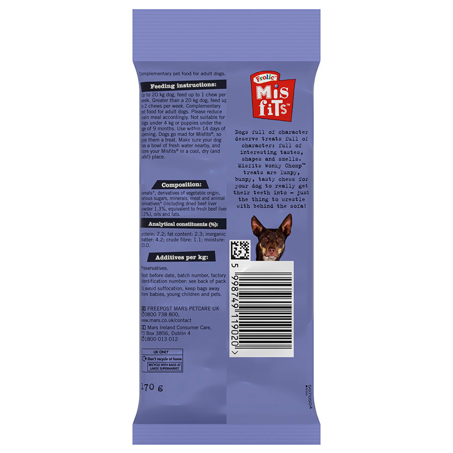 Misfits Wonky Chomp Medium Breed Adult Dog Treats Liver 170g