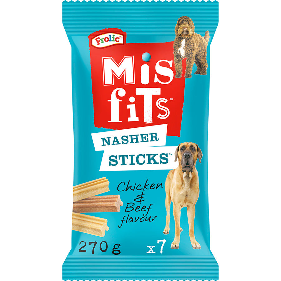 Misfits Nasher Sticks Large Breed Adult Dog Treats with Chicken & Beef 7 Pack 270g