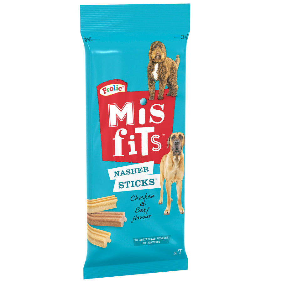 Misfits Nasher Sticks Large Breed Adult Dog Treats with Chicken & Beef 7 Pack 270g
