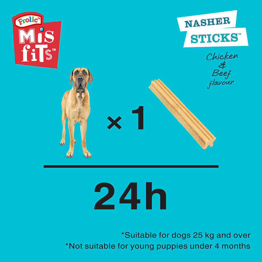 Misfits Nasher Sticks Large Breed Adult Dog Treats with Chicken & Beef 7 Pack 270g