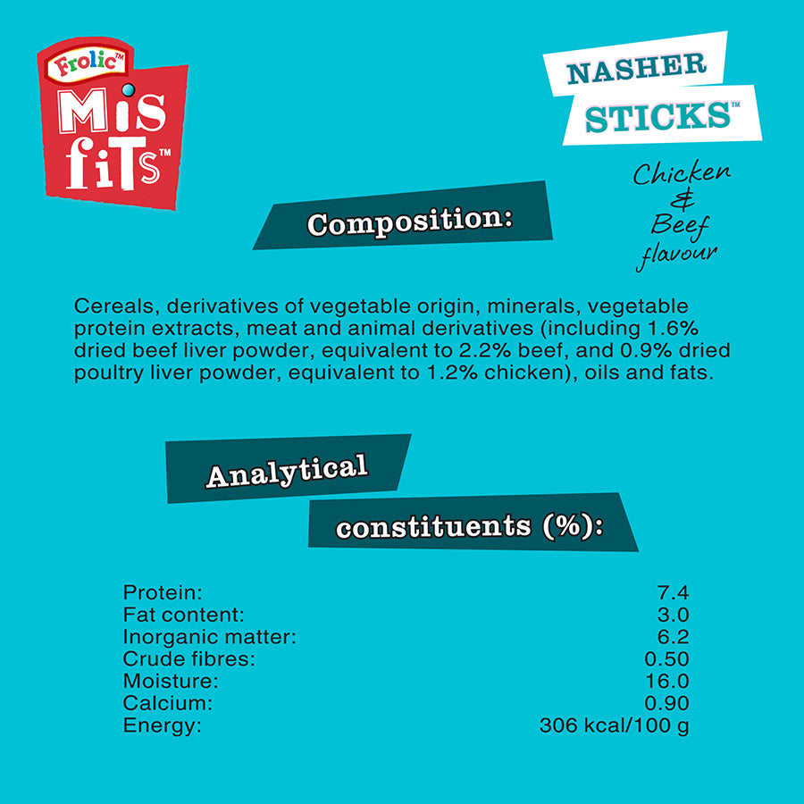 Misfits Nasher Sticks Large Breed Adult Dog Treats with Chicken & Beef 7 Pack 270g