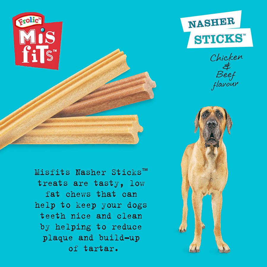 Misfits Nasher Sticks Large Breed Adult Dog Treats with Chicken & Beef 7 Pack 270g