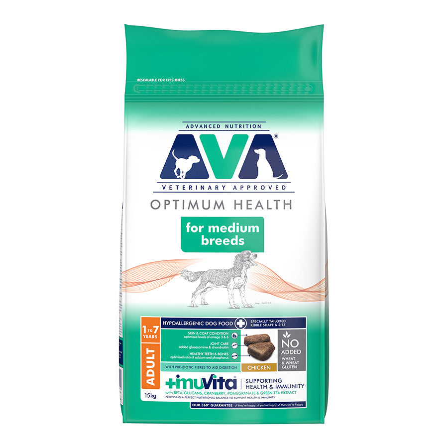 AVA Optimum Health Medium Breed Adult Dry Dog Food Chicken 15kg