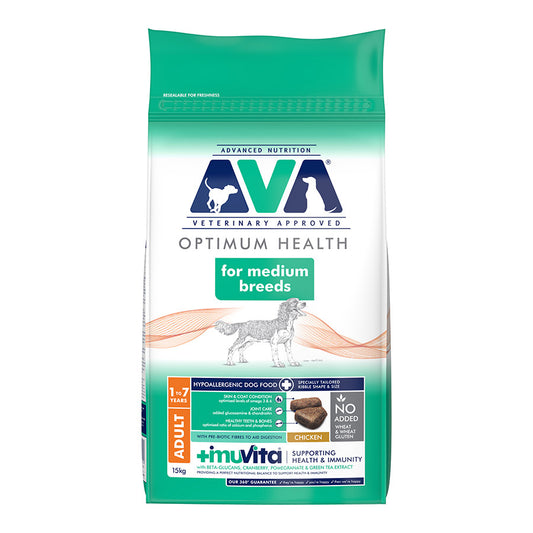 AVA Optimum Health Medium Breed Adult Dry Dog Food Chicken 15kg