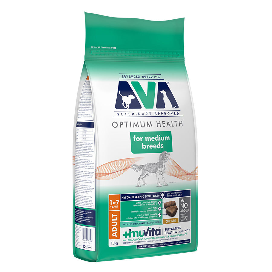 AVA Optimum Health Medium Breed Adult Dry Dog Food Chicken 15kg