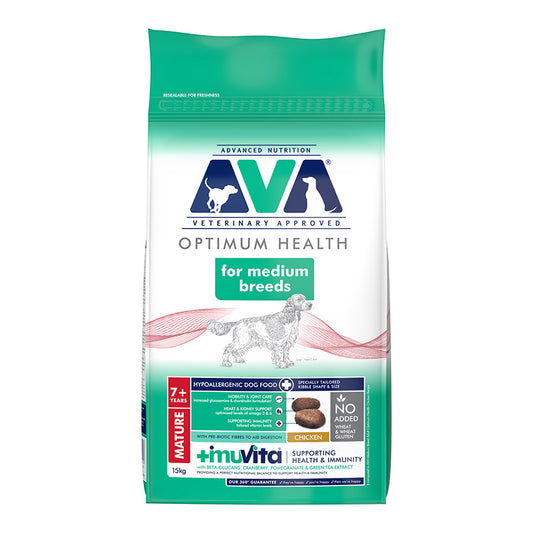 AVA Optimum Health Medium Breed Senior Dry Dog Food Chicken 15kg
