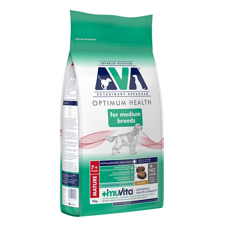 AVA Optimum Health Medium Breed Senior Dry Dog Food Chicken 15kg