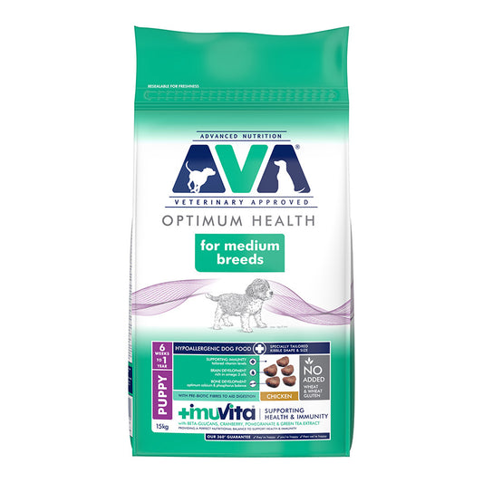 AVA Optimum Health Medium Breed Puppy Dry Dog Food Chicken 15kg