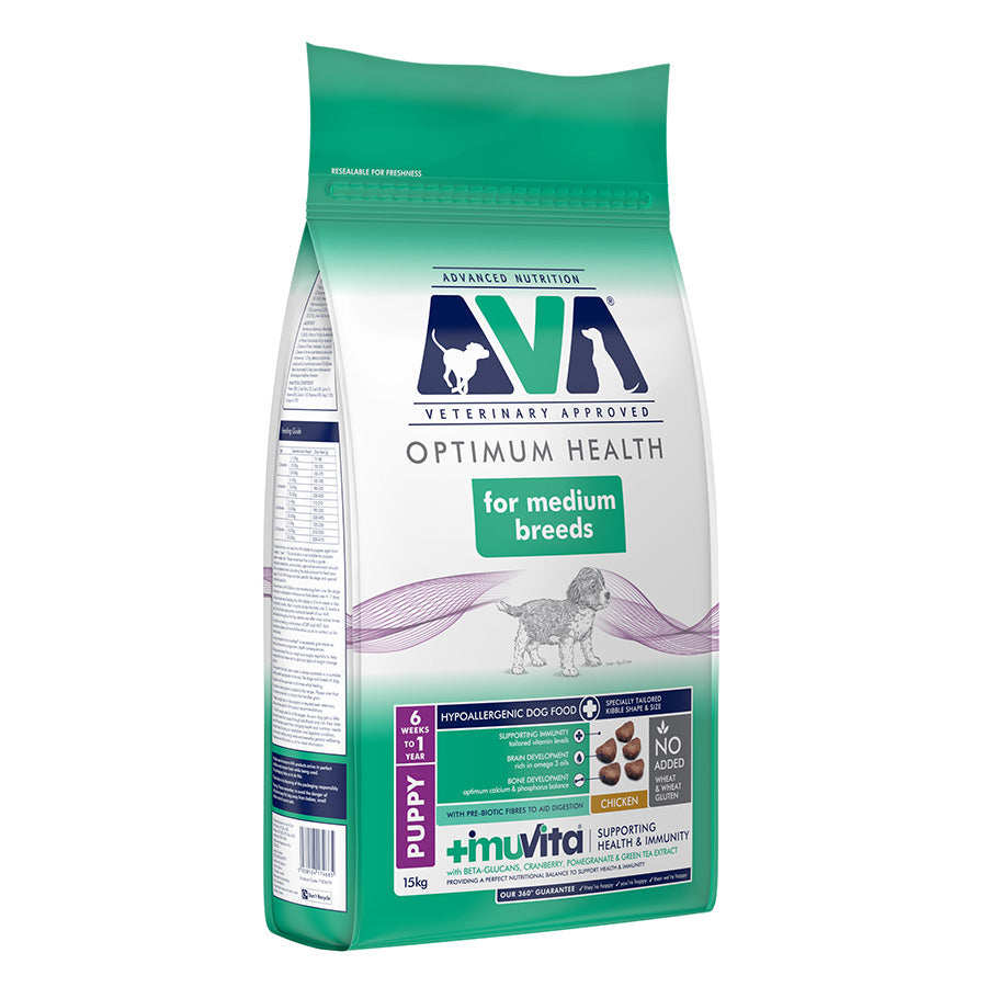 AVA Optimum Health Medium Breed Puppy Dry Dog Food Chicken 15kg