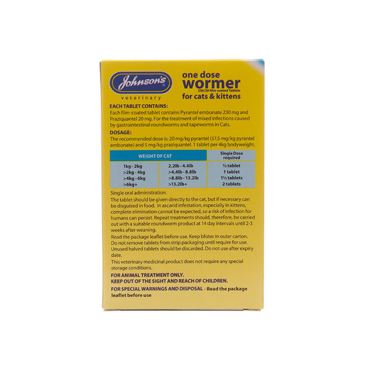Johnsons One Dose Wormer For Cats & Kittens 2 Tablets