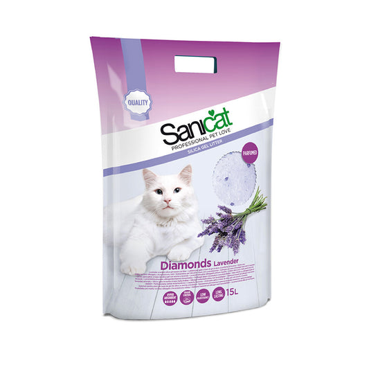 Sanicat Diamonds Lavender Scent Silica Gel Non-Clumping Cat Litter 15 Litre