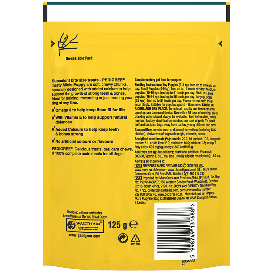 Pedigree Puppy Treats Chicken Chewy Cubes Mini 125g