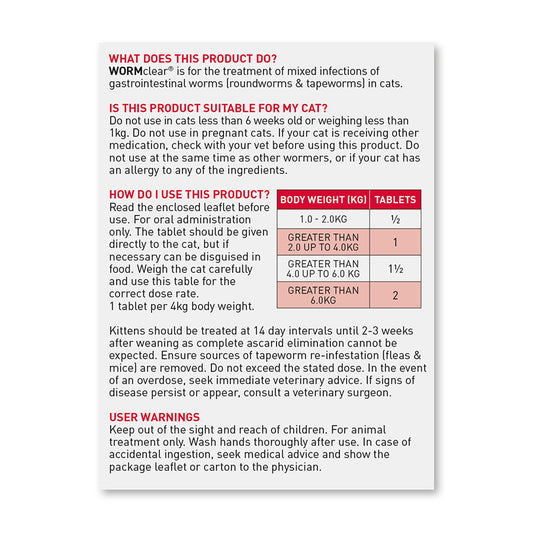 Beaphar WORMclear Worming Tablets for Cats 2 Tablets