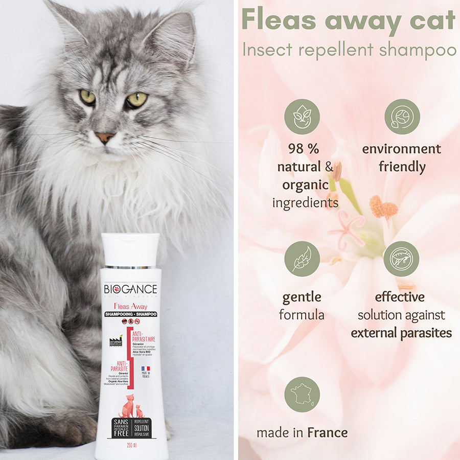Biogance Fleas Away Anti-Parasite Cat Shampoo With Geraniol & Aloe Vera 250ml