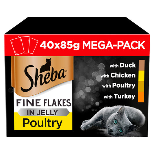 Sheba Fine Flakes Adult Wet Cat Food Poultry In Jelly 40x85g